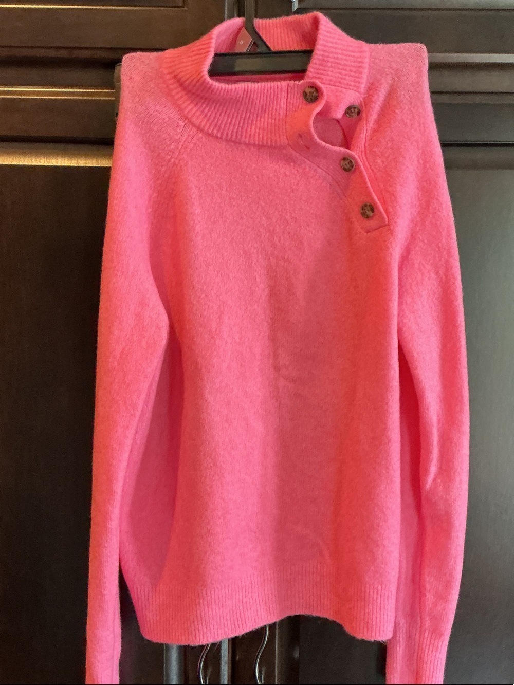 J. Crew Factory mid Pink Button-Shoulder Turtleneck Sweater